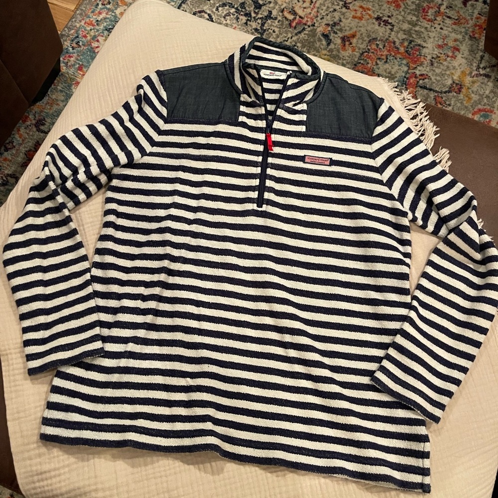 Vineyard Vines Navy Blue Striped Quarter-zip Pullover